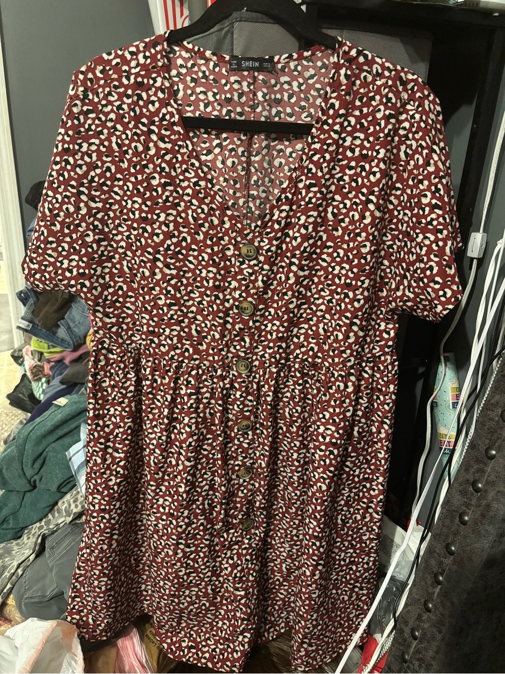 SHEIN Red Leopard Print Button-Front Dress Medium